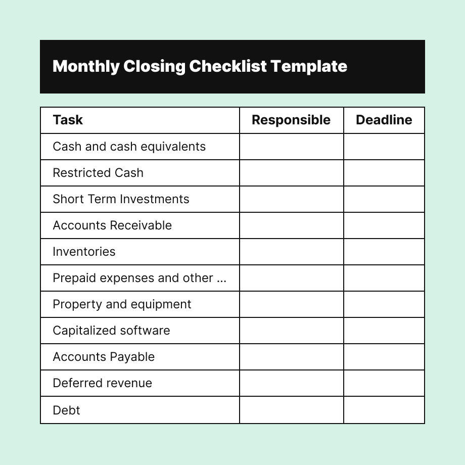 Month-End Closing Checklist template