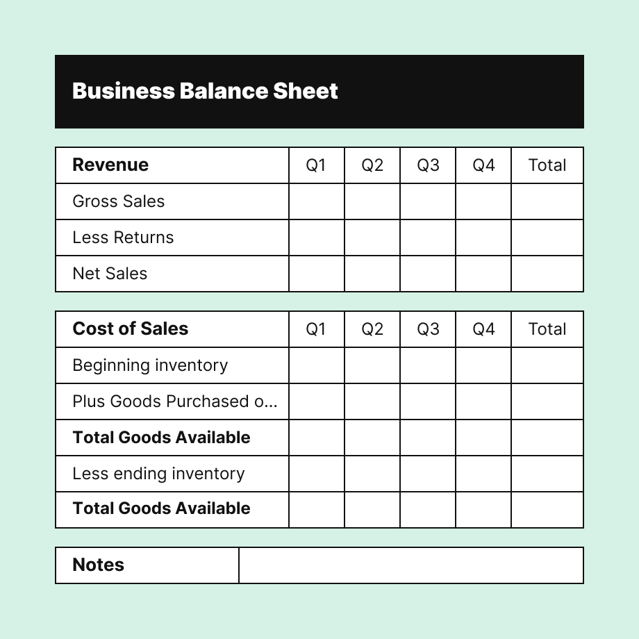 Business Balance Sheet template