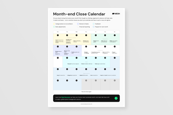 Month-end Close Calendar
