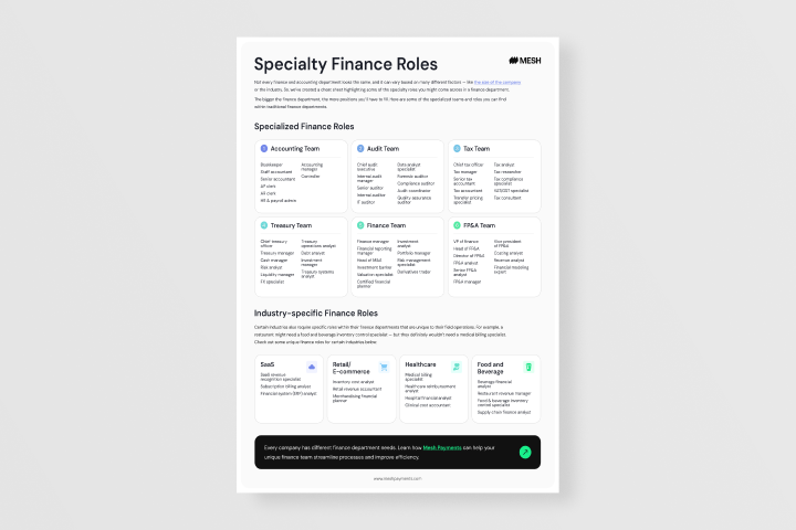 Cheat Sheet: Specialized Roles in the Finance Department
